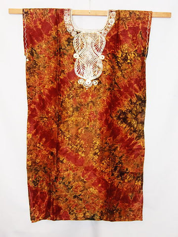 African Boubou / Caftan - Red & Gold Tye-dye