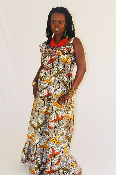 African Wax Print Maxi Sun Dress - 3 Leaf Cluster