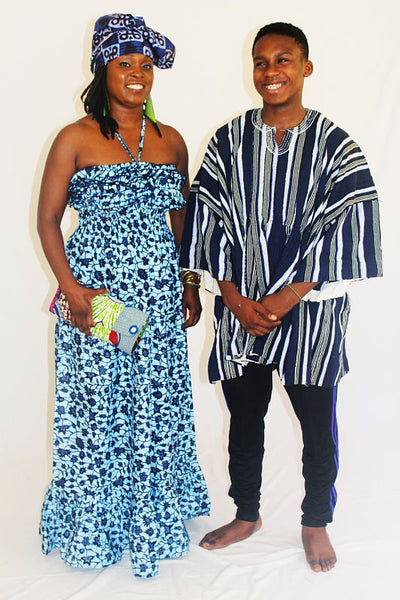African Print Maxi Sun Dress - Blue Frehyia