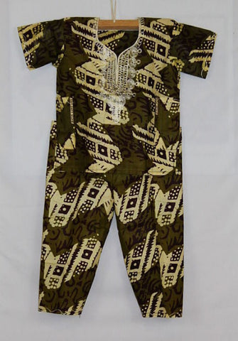 Boy's Atade Pant Set - Brown, Green & Beige