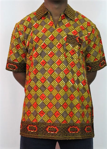 Men's African Wax Print Shirt - 'Ani Bere A, Enso Gya'