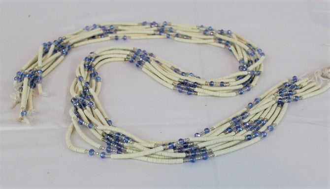KROBO African Waist Beads - White w/Blue & Clear Accents