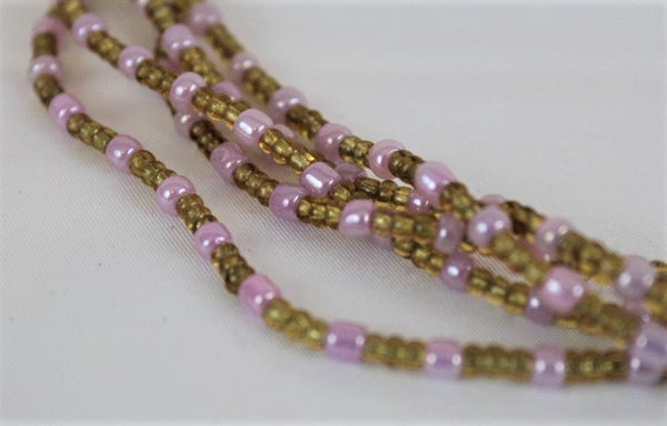 KROBO African Waist Beads - Tan & violet beads - (WSTBD123)