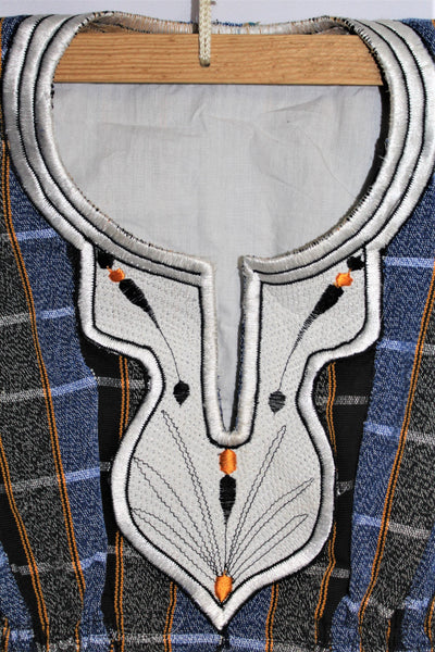 Women's Batakari Blouse - Blue-Grey Stripe