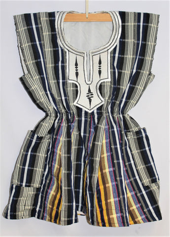 Women's Batakari Blouse - Blue-Gold Stripe