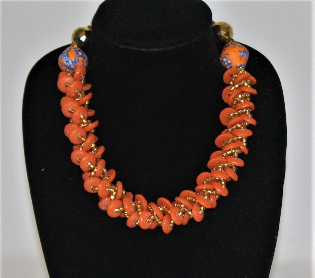 Braided Bead Necklace - Salmon