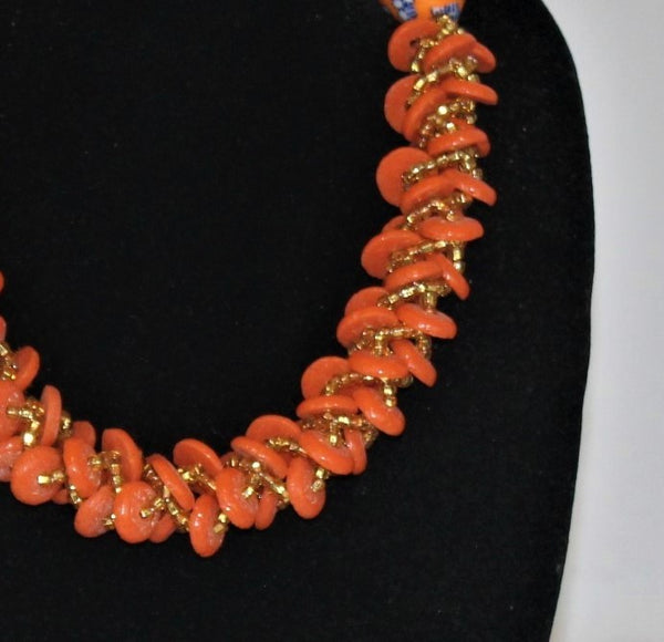 Braided Bead Necklace - Salmon