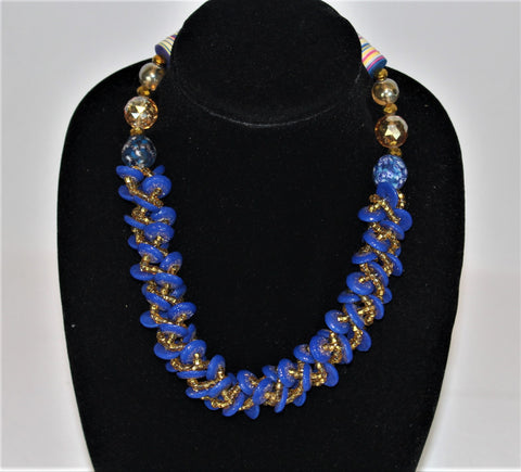 Braided Bead Necklace - Blue