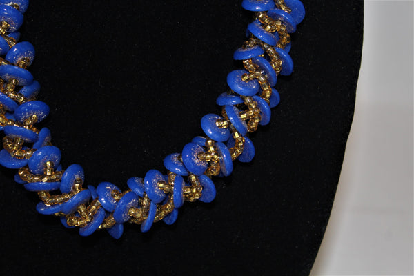 Braided Bead Necklace - Blue