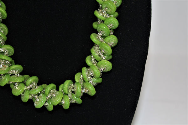 Braided Bead Necklace - Lime