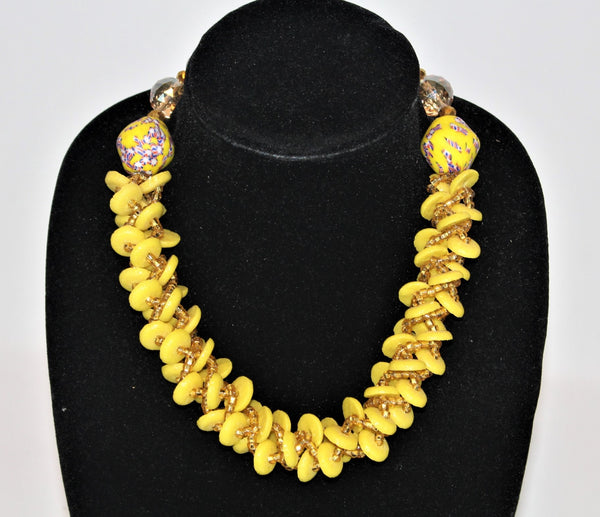 Braided Bead Necklace - Lemon