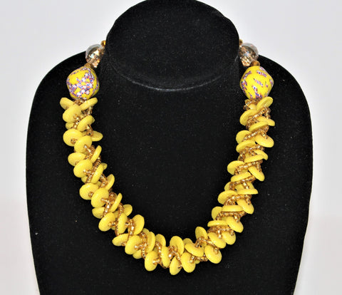 Braided Bead Necklace - Lemon