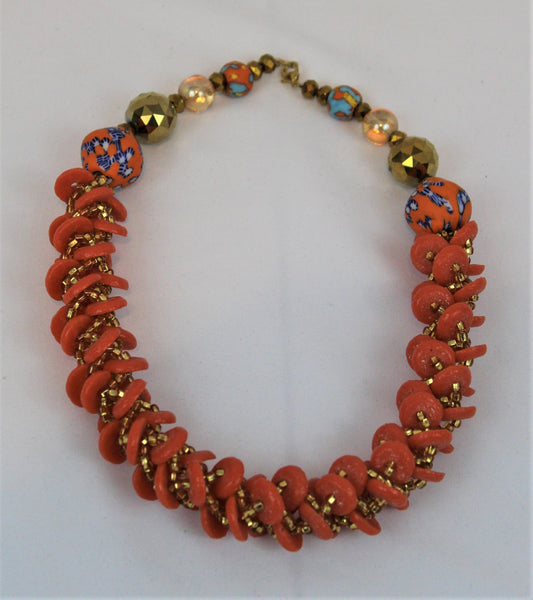 Braided Bead Necklace - Salmon
