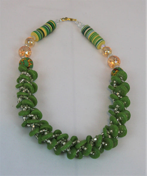 Braided Bead Necklace - Lime