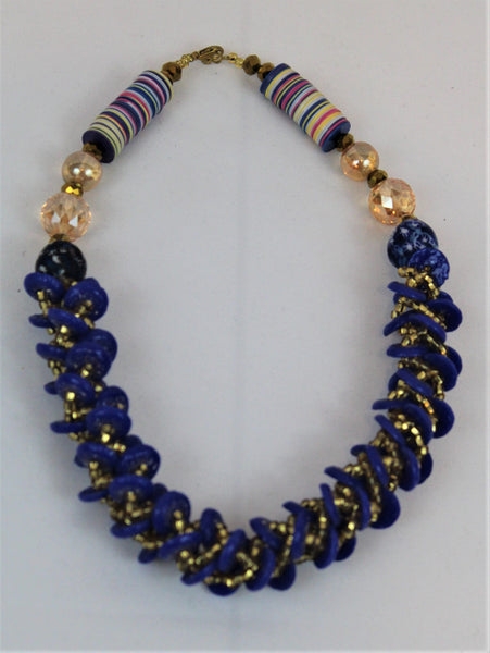 Braided Bead Necklace - Blue