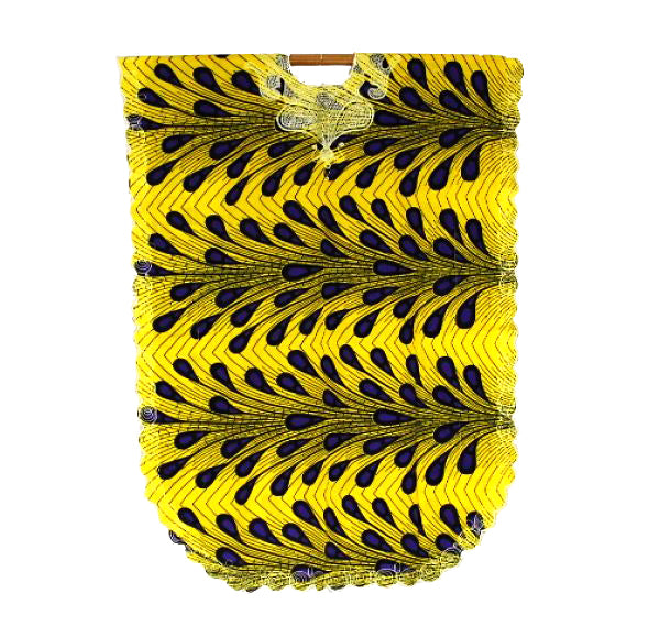 African Peacock Feathers Bubu / Caftan - Yellow & Purple