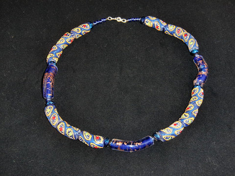 Bead & Stone Necklace - Blue Painted