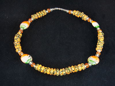 Bead & Stone Necklace - orange / green