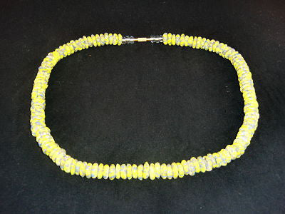 Green & grey round stone necklaces; on nylon wire; approx. 22" long; w/screw clasp.