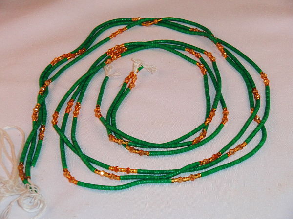 KROBO African Waist Beads - Green w/Gold Accents
