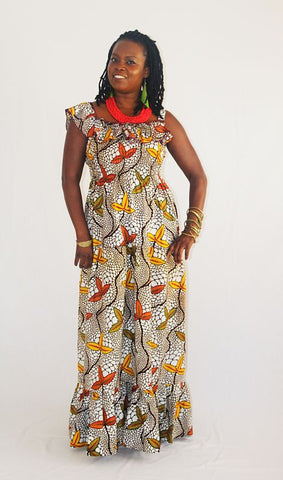 African Print Girl's Maxi Sun Dress - 3 Leaf