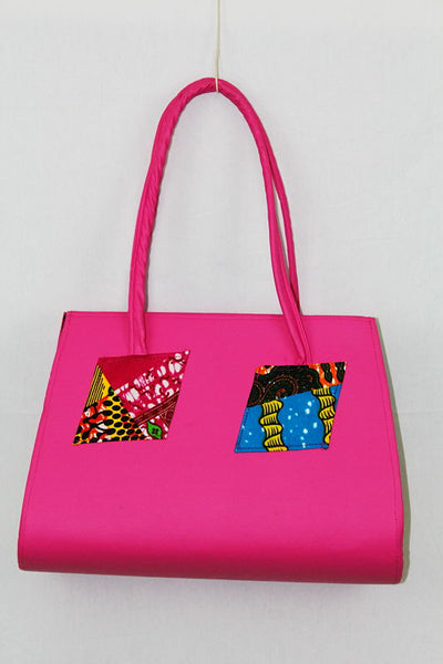 African Cloth Shoulder Bag - Pink Leather