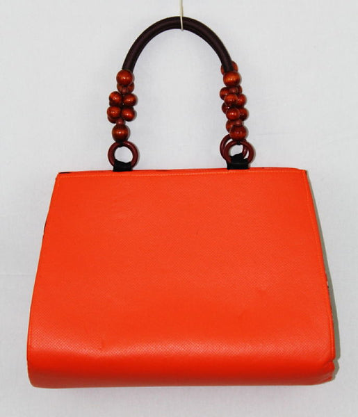 African Cloth Shoulder Bag - Orange Leather