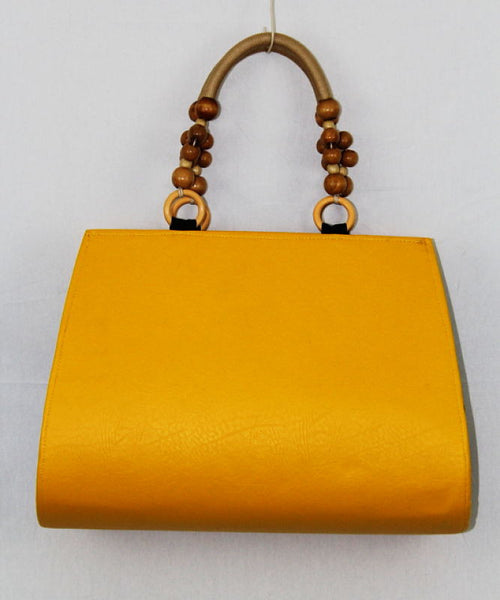 African Cloth Shoulder Bag - Yellow Leather