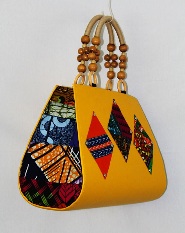 African Cloth Shoulder Bag - Yellow Leather