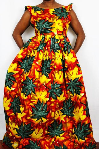 African Print Maxi Dress - Mango Leaves