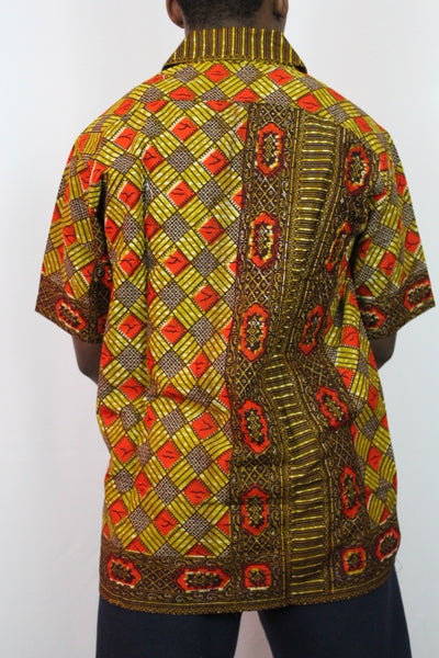 Men's African Wax Print Shirt - 'Ani Bere A, Enso Gya'
