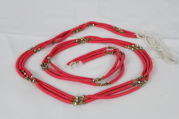 KROBO African Waist Beads - Pink w/gold & silver color accents (WSTBD62)