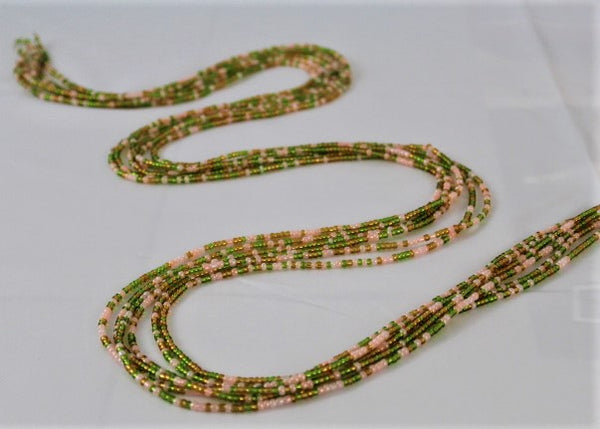 KROBO African Waist Beads - Lime green, cream & gold beads - (WSTBD102)