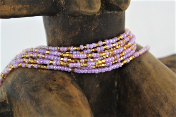 KROBO African Waist Beads - Violet & Gold