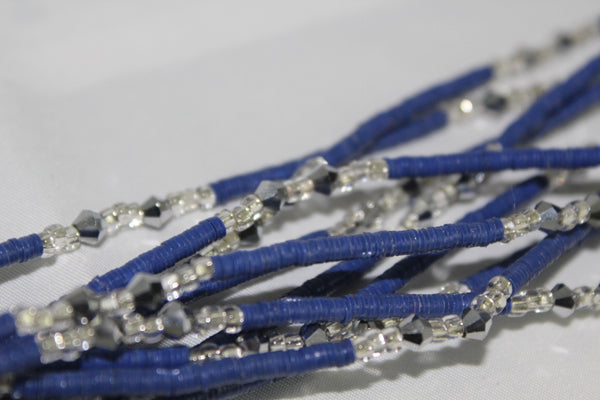 KROBO QUEEN African Waist Beads - Blue Slice w/Crystal Accents - (WSTBD101)