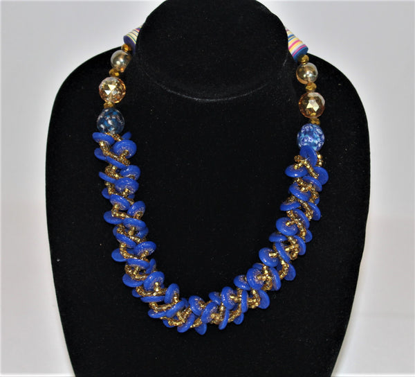 Braided Bead Necklace - Blue