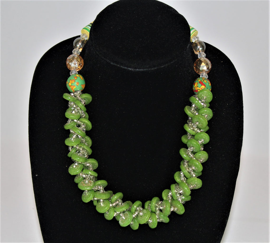 Braided Bead Necklace - Lime