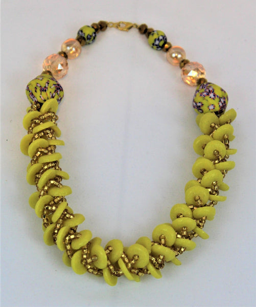 Braided Bead Necklace - Lemon